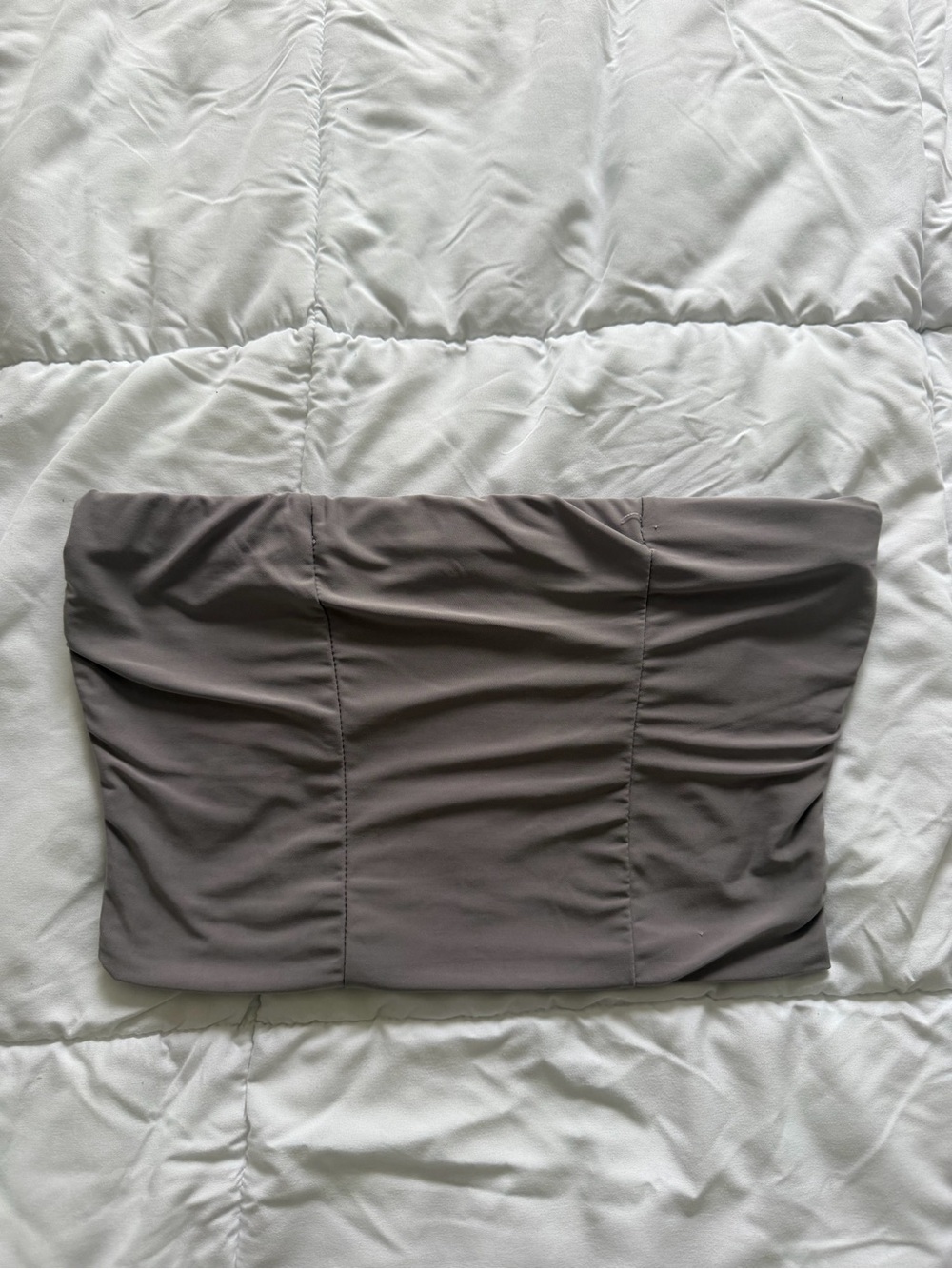 PrettyLittleThing Taupe Strapless Ruched Crop Top